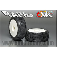 6Mik "Rapid" Tyres in 9/22 Soft compound + rims + Inserts (pair) white Rims